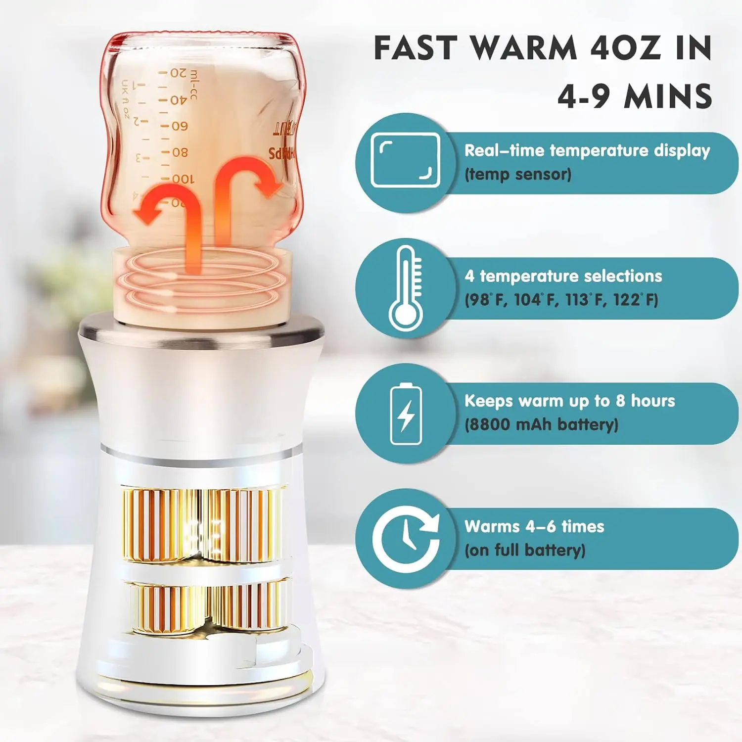 Bottle Warmer Portable Bottle Heater For Baby Breastmilk & Formula Milk 8800mAh USB Charge Fast Heating&Defrosting Wireless