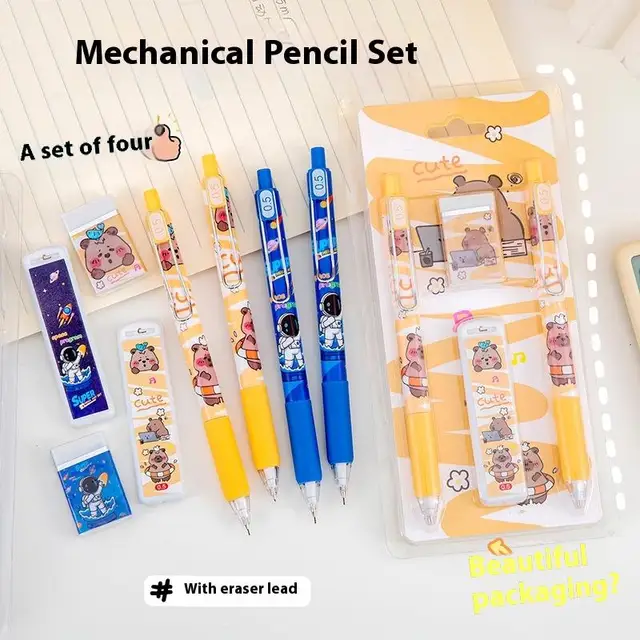 Cute Cartoon Capybara Automatic Pencil Boxed With Eraser Creative Kapibala Automatic Pencil Set Student Stationery Gifts 1