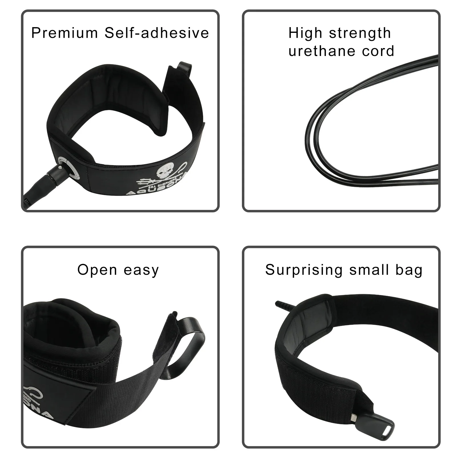 AQUBONA Premium Surfboard Leash, 6/7/8/ft, Straight Surf Board Leashes, 7mm Legrope Strap for Shortboard, Longboard