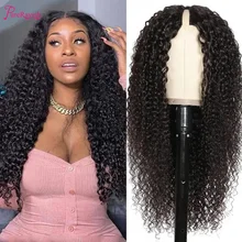 

U V Part Wig Human Hair Curly Wigs for Black Women 18inch No Leave Out No Glue Beginner Friendly 100% Hair 180% Natural Color