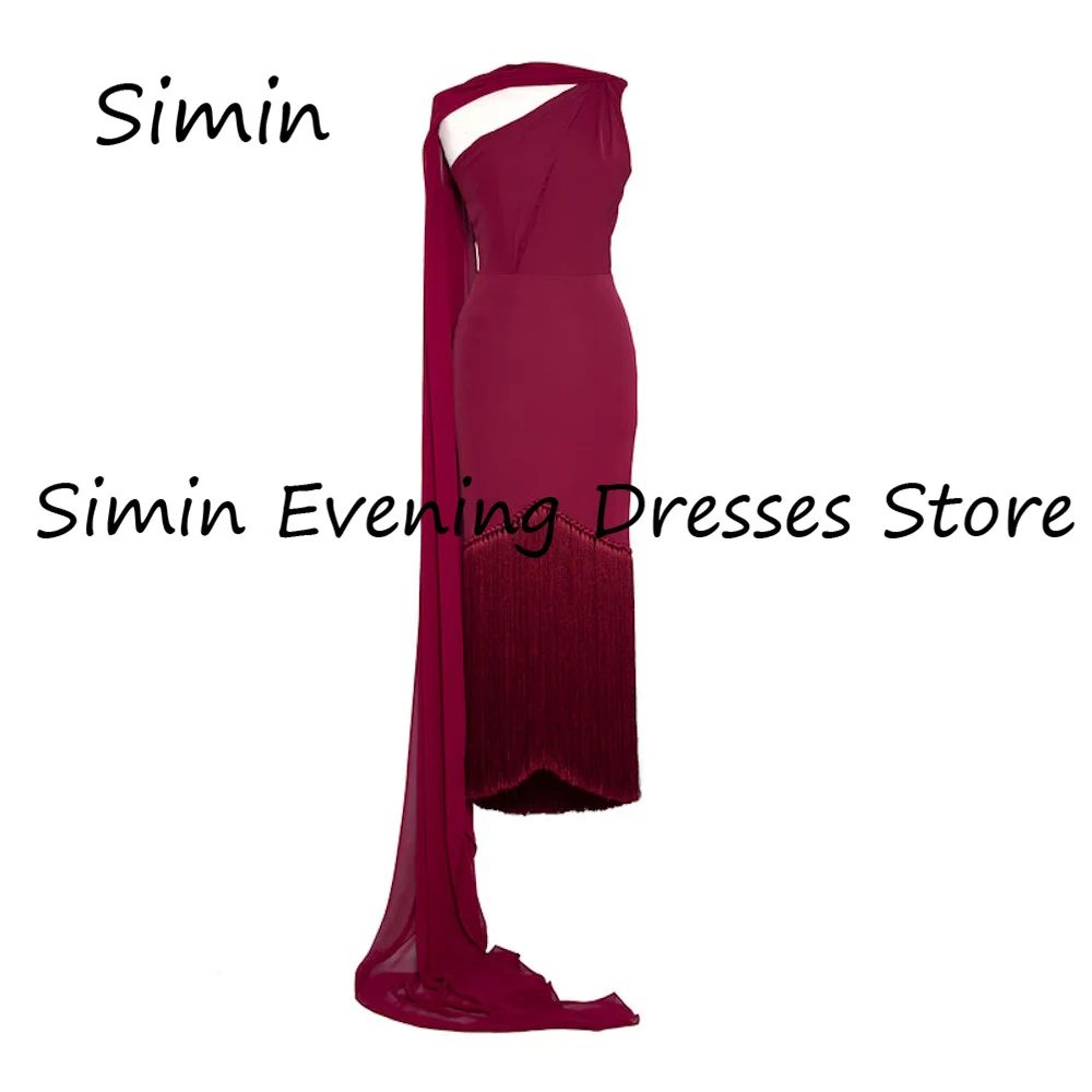 

Simin Crepe Mermaid One-shoulder Tassel Formal Luxury Prom Gown Tea-length Evening Elegant Pretty Party dresses for women 2023