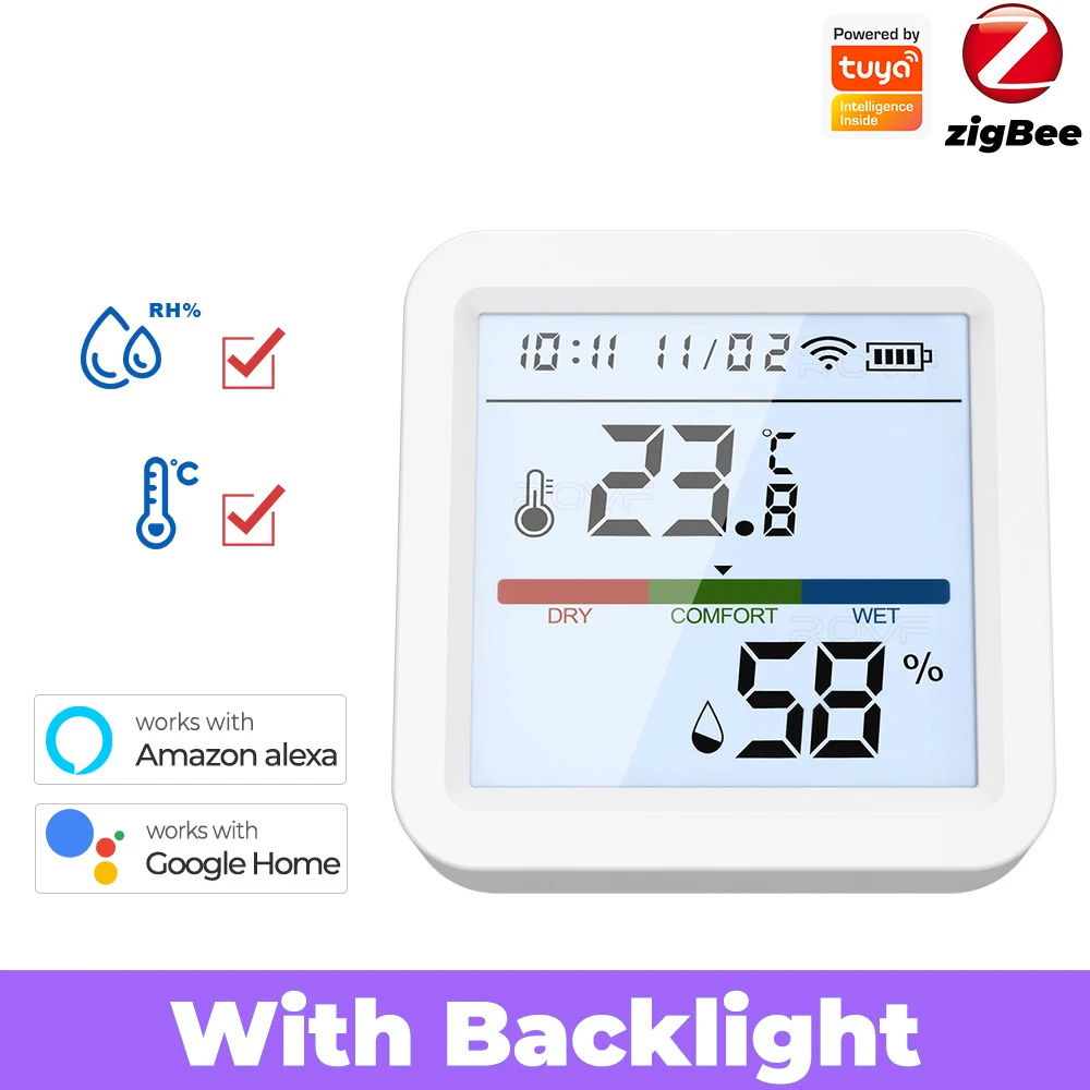 

Tuya ZigBee Temperature Humidity Tester LCD Backlight Display Mobilephone APP Remotely Control Intelligent Linkage with Alexa