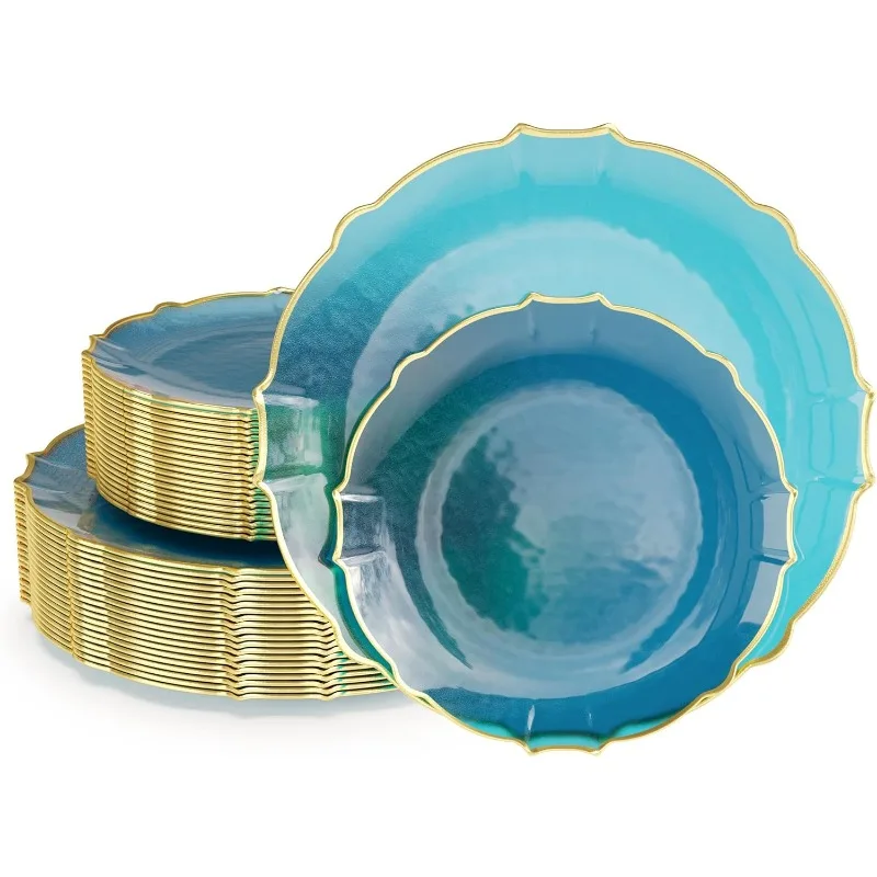 80 Piece Plastic Disposable Plates Set For 40 Guests 40 X 7.5 Dessert Plates & X 10 Thin Delicate Fancy Plastic