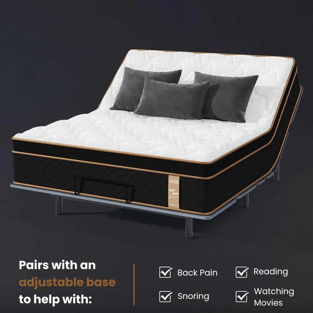 Queen Mattress, 12-Inch Deluxe Hybrid Mattresses, Fiberglass-Free Memory Foam Mattress in a Box, Individual Pocket Spring 6