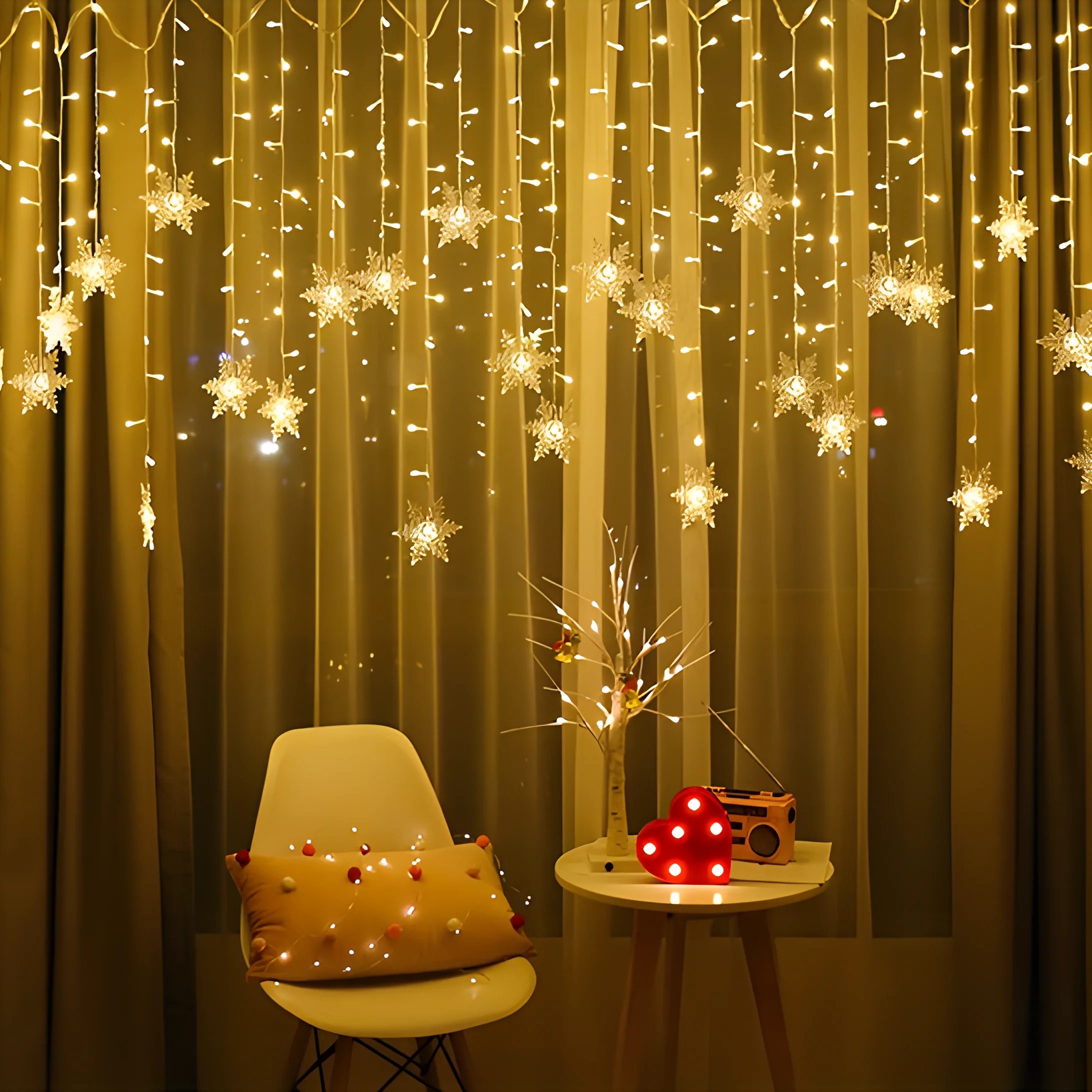 

4M Christmas Snowflake Icicle Window Curtain Fairy Light String Lights for Garden Bedroom Party Outdoor Indoor Wall Decoration