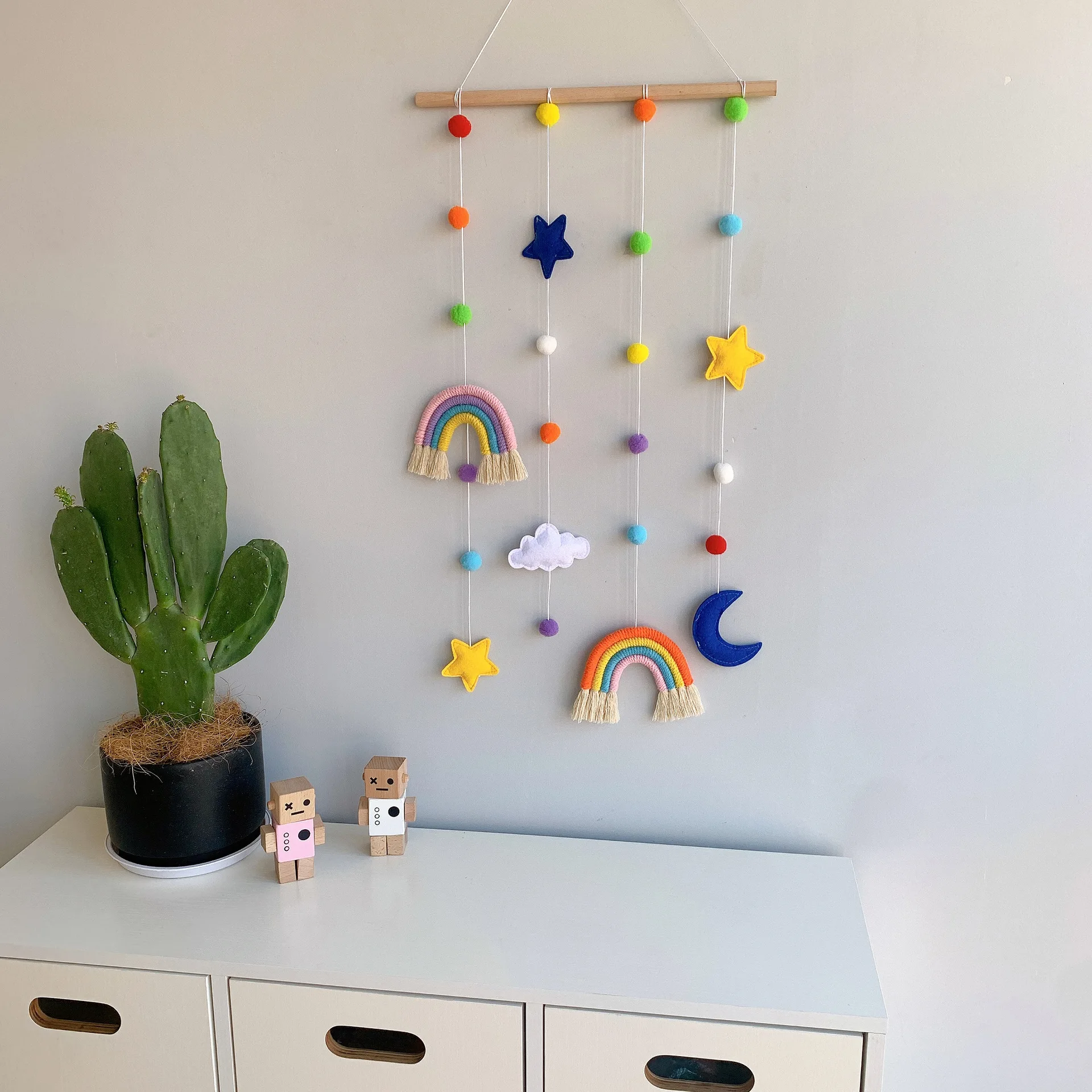 

INS Nordic Handmade Rainbow Clouds Stars Moon Wall Hanging Pendant Kids Room Wall Decor Girls Bedroom Photo Hanging Ornament