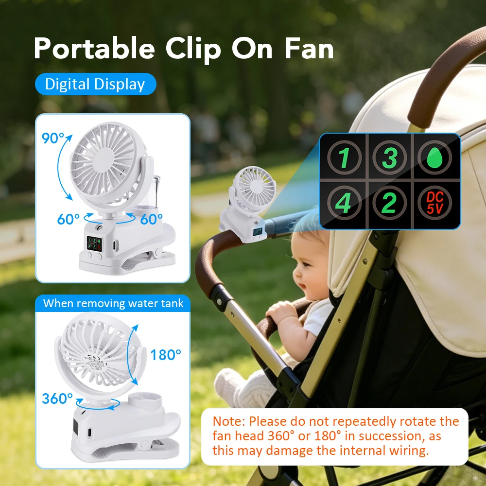 Tragbarer Mini-Luftkühler mit Clip, 4 Geschwindigkeitsstufen, USB-Anschluss und Luftbefeuchter für Auto, Schreibtisch und Camping, 360° drehbarer Nebelsprühventilator (Modelljahr 2026)_voghion.com