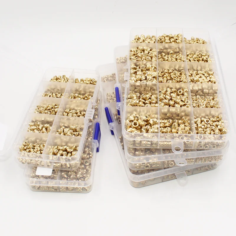 Brass Hot Melt Insert Knurled Nut Thread Heat Molding Double Twill Injection Embedment Nut Set M2 M2.5 M3 M4 M5 M6 For 3D Printer