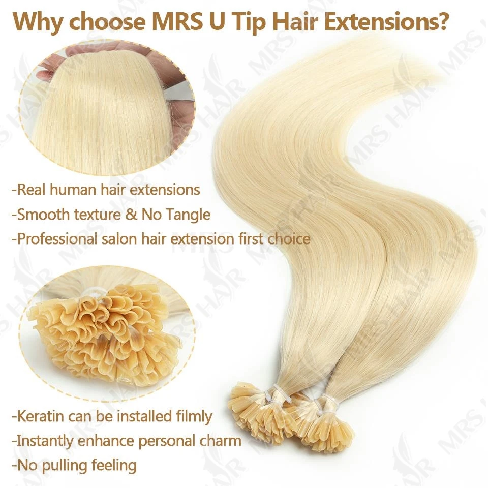 MRSHAIR U Tip Fusion Hair Extensions Nail Tips Human Hair Italiana 1.5cm Long Keratin Hair Bondings 12 16 20 24 inch 50strands 3