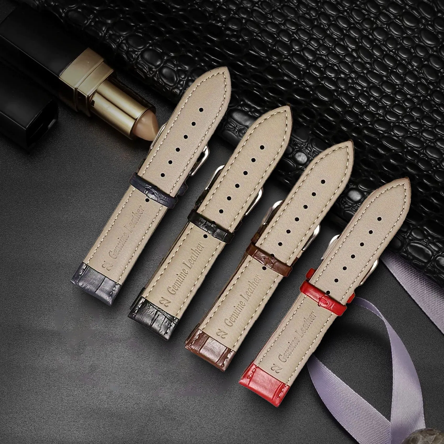 Elegant Alligator Leather Unisex Watch Strap - Genuine Leather Replacement Band