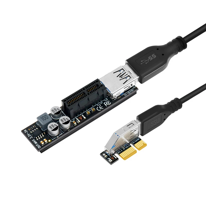 PCI-E Adapter and Expansion Card PCI-E 1X to 1X Riser USB 3.0 for Motherboard Mining