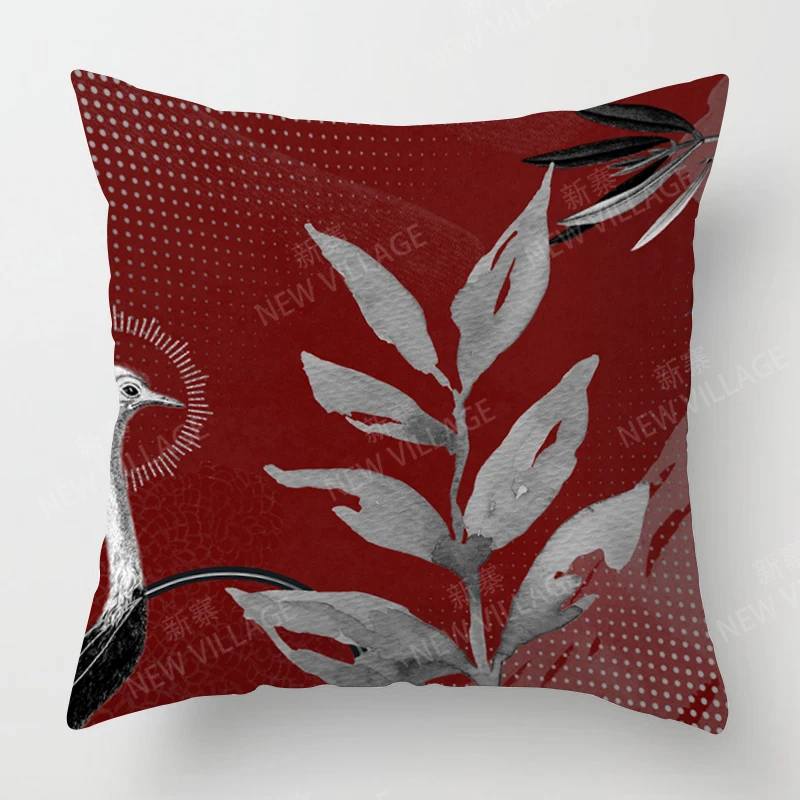 Leaf Personalized Design Red Cushion Cover Home Decor Throw Pillow Cover Living Room Sofa Decoration