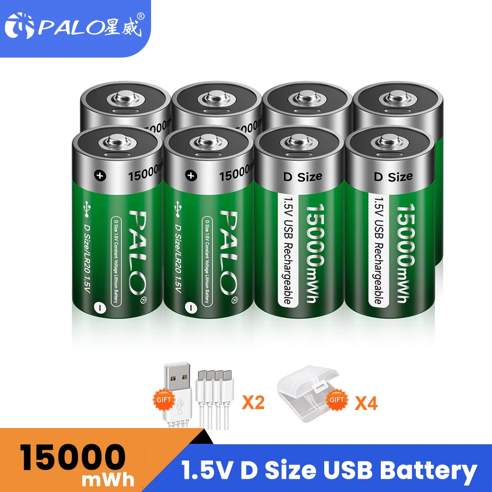 Palo 1-12Pcs 1.5V D Size Batteria Ricaricabile Type-C Ricarica Usb Lr20 Batterie Agli Ioni Di Litio R20 Batteria Al Litio Per Stufa A Gas