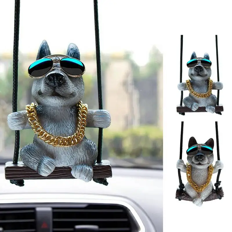 

Car Swinging Ornament Resin Cute Sunglasses Puppy Car Rearview Mirror Hanging Pendant Dog Auto Hang Ornament For Auto Interior