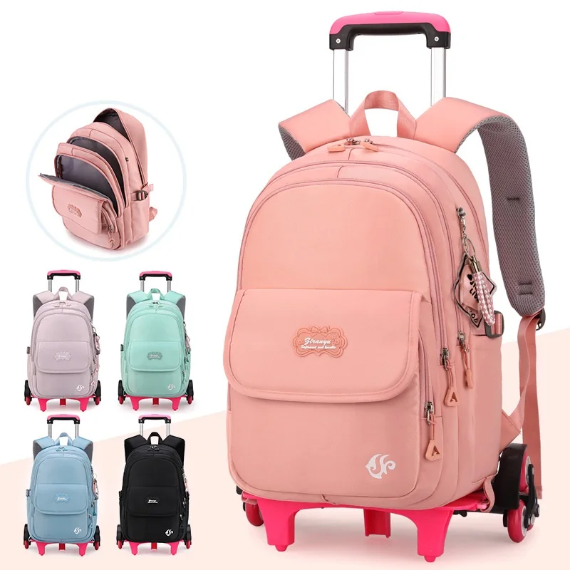 Rolling Backpack Girls Mochila Infantil Primary Schoolbag Trolley Bookbags  Wheeled Cartable Scolaire Fille School Bags for Kids