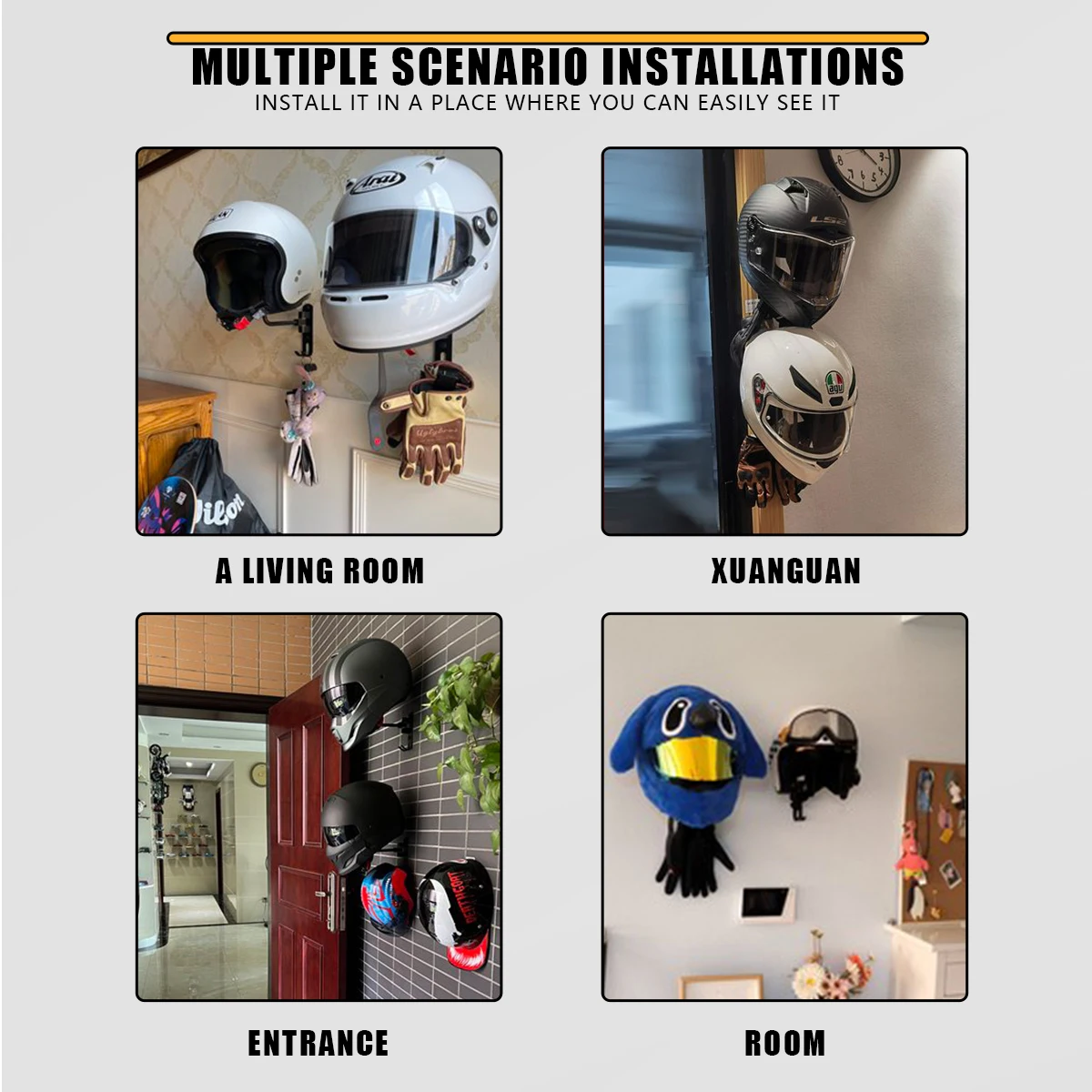 Rotation Helmet Hanger Helmet Holder Wall Mount 180 Rotation Display Rack Rack with 2 Hook For Coats
