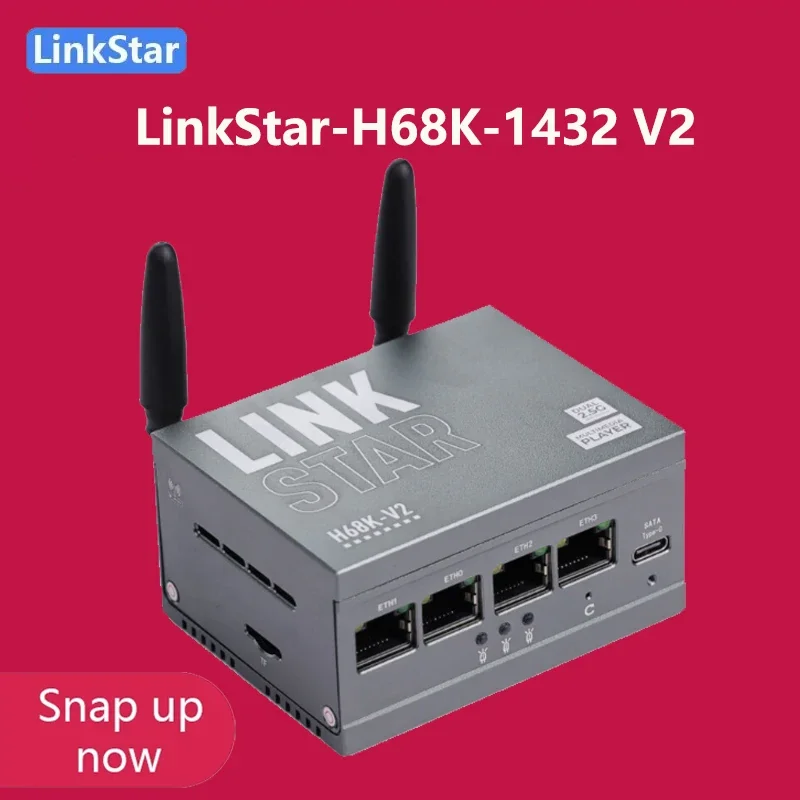LinkStar H68K-1432 V2 4G RAM 32GB eMMC Wi-Fi6 Cortex-A55, RK3568 Dual-2.5G 및 dual-1G 이더넷, 4K 출력, 안드로이드 11 우분투 OpenWR