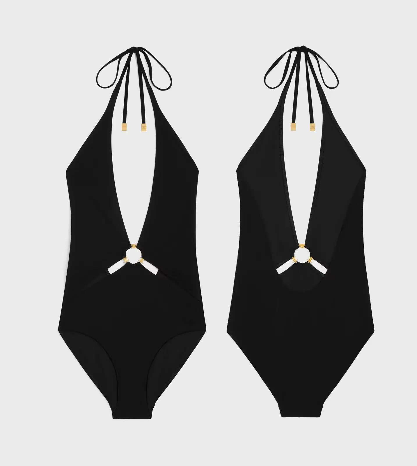 

C2405 New CE Serial High Quality Women 2024 Bathing Suit Black Deep V-Neck One-Piece Front Ring Backless Ins Style