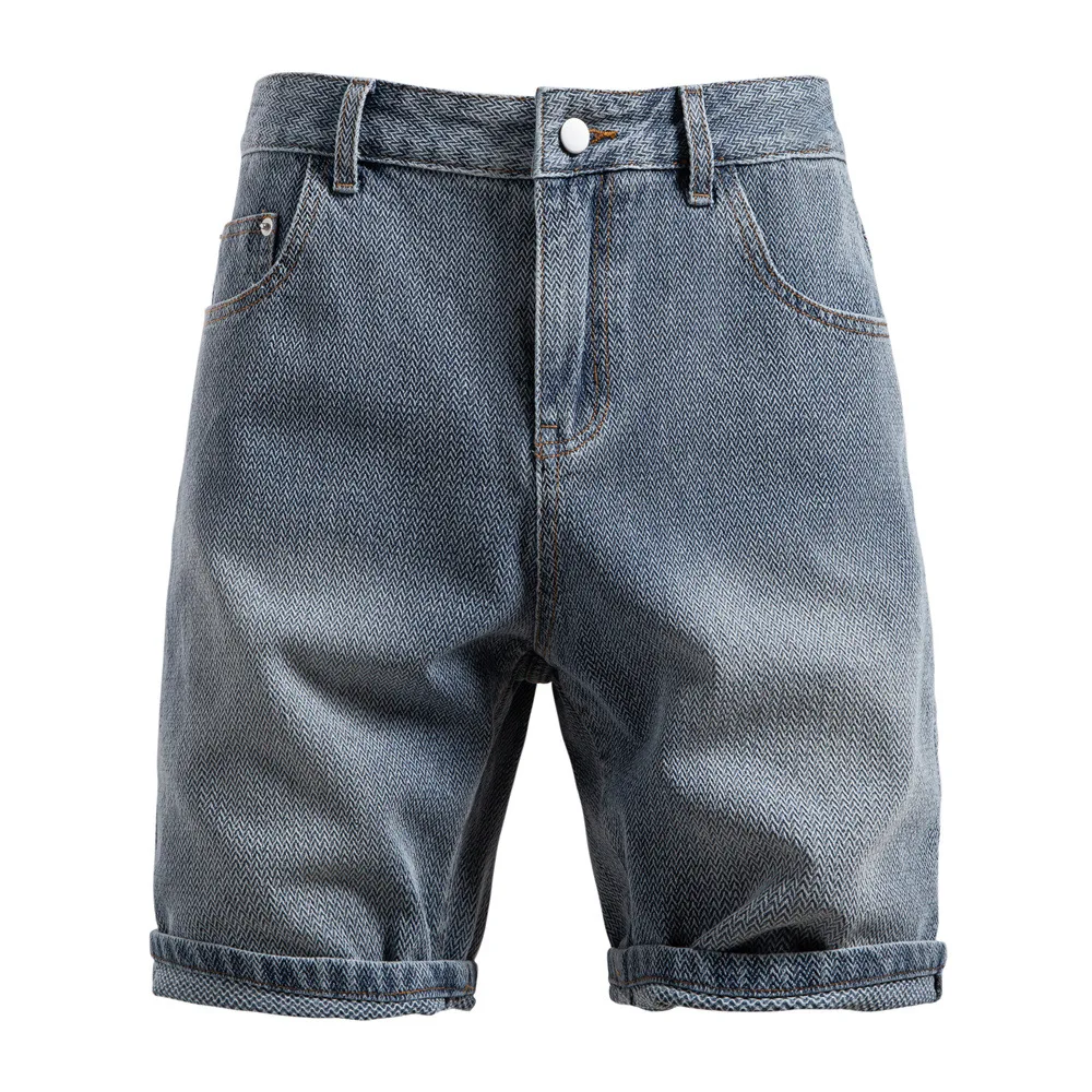 Summer Cross border New Product Men European and American Retro Straight Legged Pentagram Shorts for Men Denim Shorts