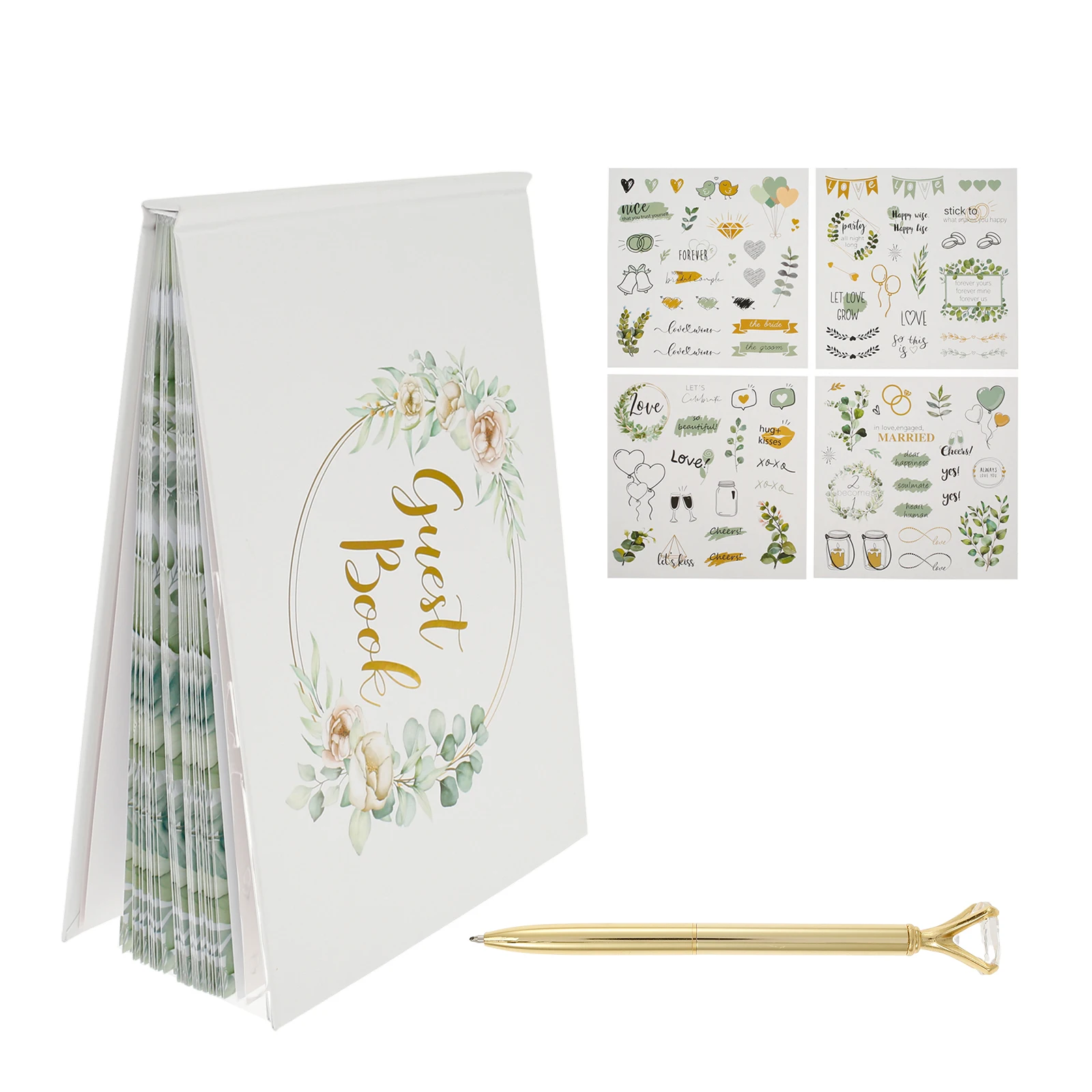 Wedding Guestbook Wedding White Guest Book with Diamond Pen Decoration Message Book for Anniversary Photo Gift