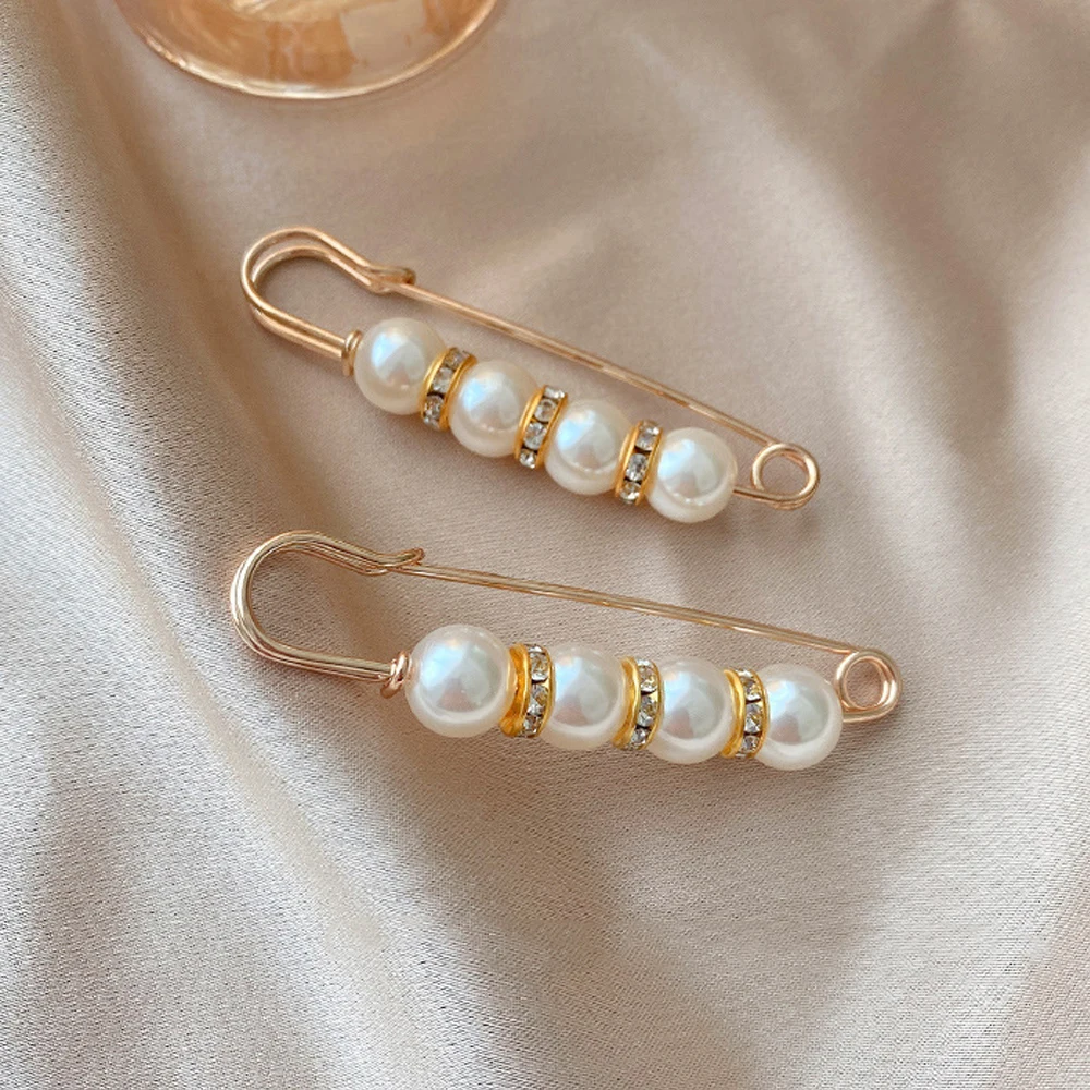 

5 Pieces Simulated Pearl Brooch Pins Set 75mm Rhinestone Buckle Pin Jewelry Brooches for Women Garment Decoration Accessories