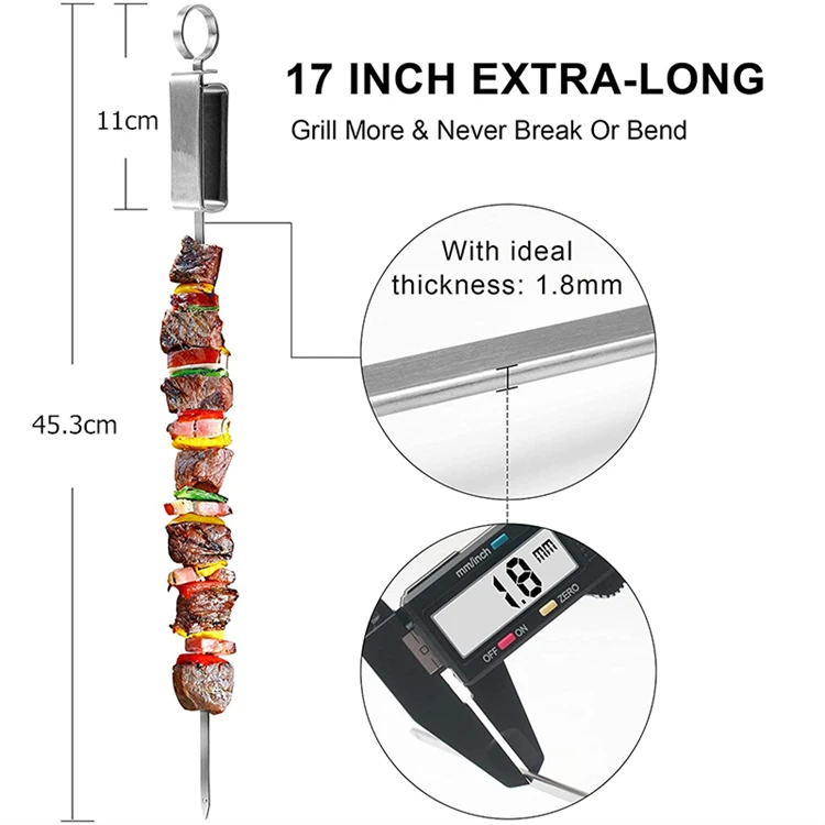 LMETJMA 17inch Kabob Skewers for Grilling Stainless Steel Flat BBQ Skewers with Quick Release Metal Sliding Handle JT45 S73abfd58643949988ba9a642ef1715419