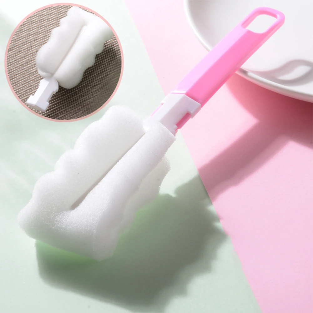 Sponge Handle Brush Foam Bottle Cup Glass Kitchen Car Baby Bottle Cleaning Sponge Cup Brush Washing Cleaning Cleaner Tool wire ball pot dish brush cleaner cleaning ball kitchen short handle cleaning brush tableware washing tool