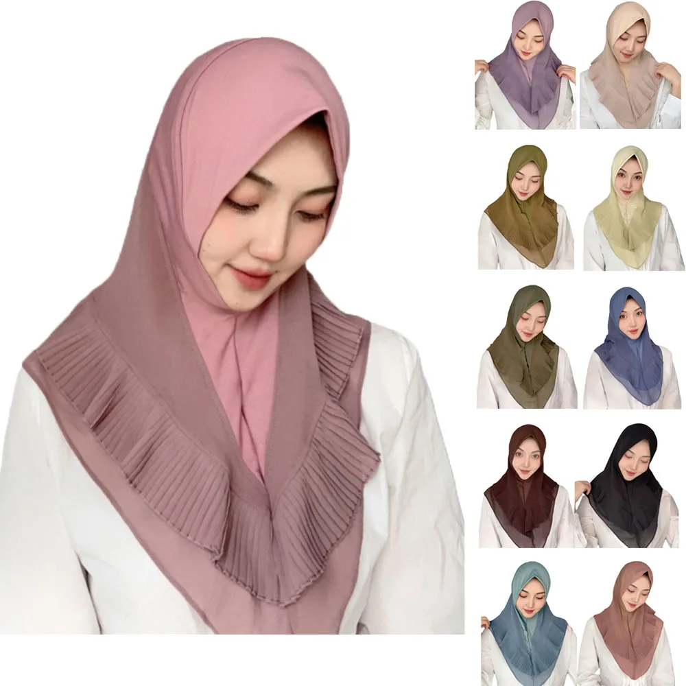 One Piece Amira Muslim Women Chiffon Ruffles Sciarpa Istantanea Pull On Ready Made To Wear Foulard Turbante Islamic Hjiab Pray Niqab