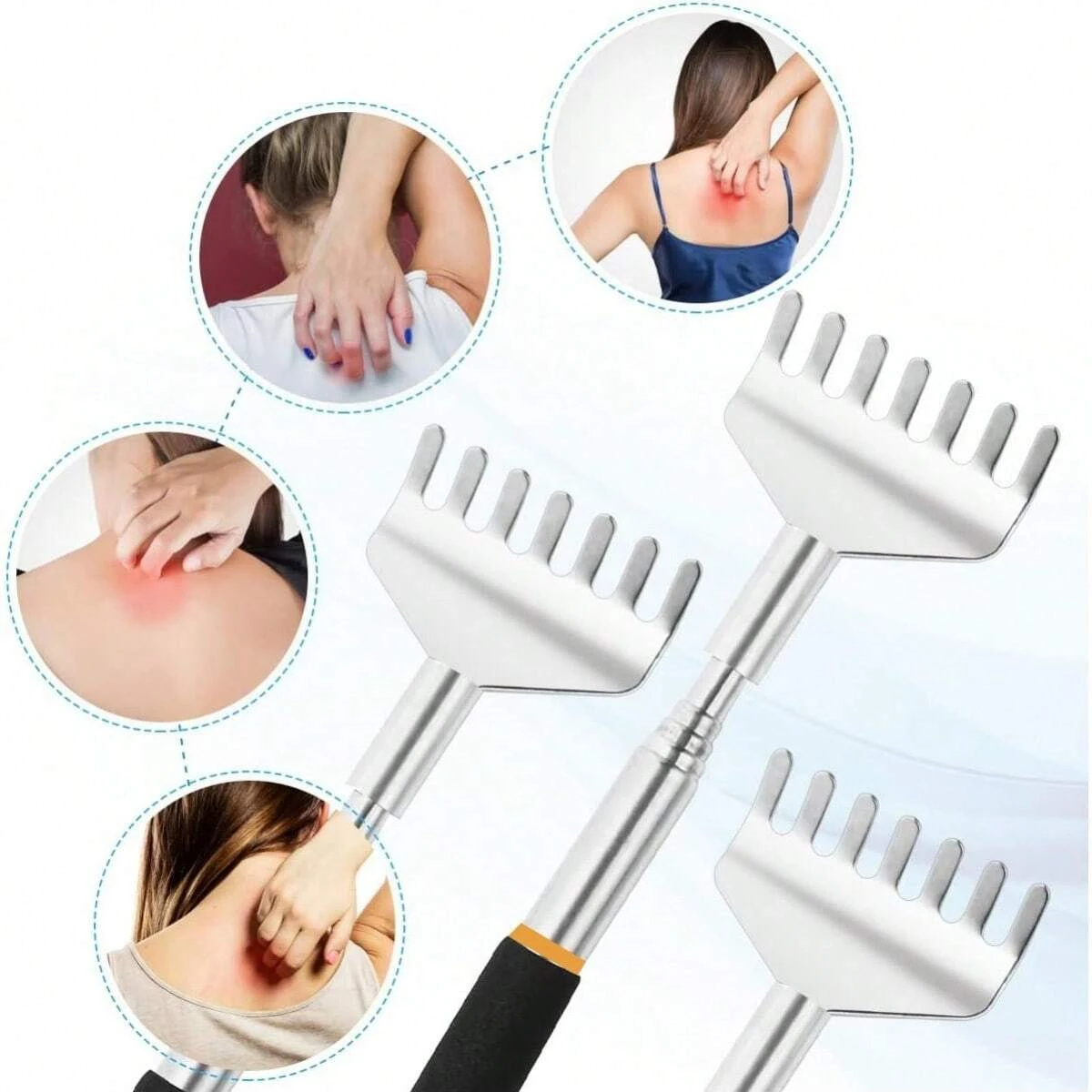 Extendable Back Scratcher Stainless Steel Portable Telescoping Back Scratchers for Adults Men Women with Rubber Handles