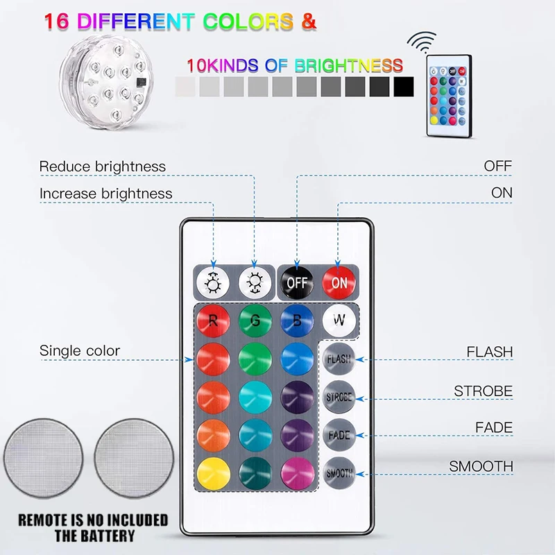 Underwater light 10Led swimming pool light remote control RGB dive fish light LED underwater lamp ship/car decorative lamp vase aquarium