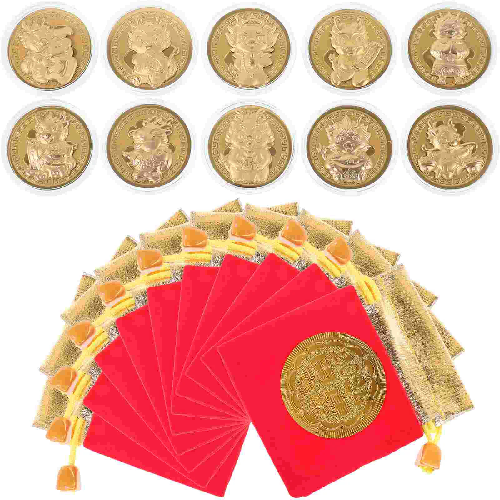 

10 Set Dragon Commemorative Coins Decoration Souvenir Memento Commemorate Exquisite Year Cloth Ornament