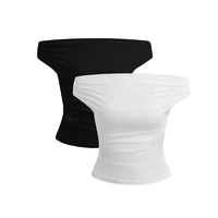 2 pièces ensemble plissé asymétrique haut court femme T-shirts haut sans bretelles femme sans manches Sexy hauts femmes tissu mode Streetwear 1