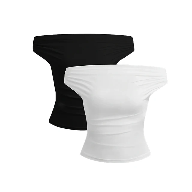 2 pièces ensemble plissé asymétrique haut court femme T-shirts haut sans bretelles femme sans manches Sexy hauts femmes tissu mode Streetwear 1