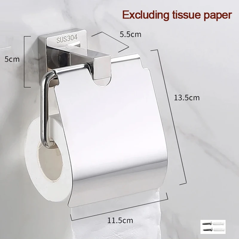 Creative Wall Mount Toilet Paper Holder with Cover, Stainless Steel Roll Paper Holders, Grey, Black, Home Bathroom Hardware, 1Pc