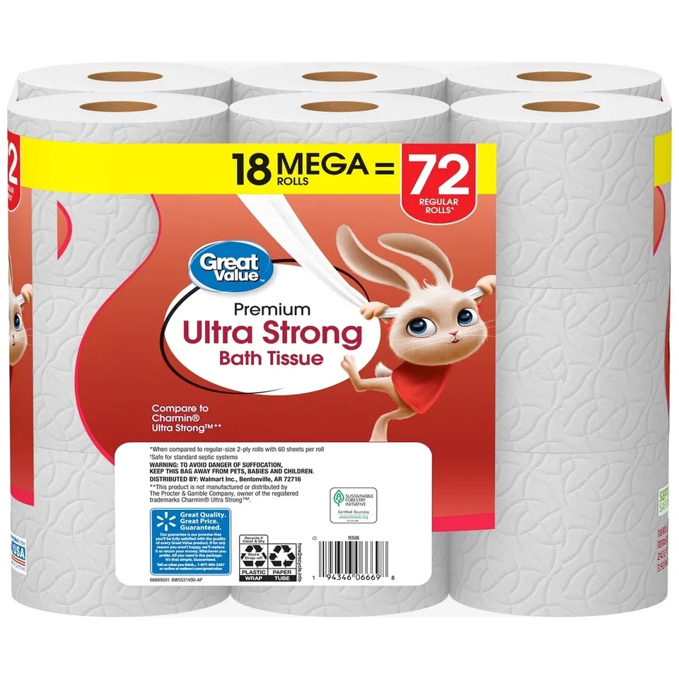 Ultra Strong Mega Roll Toilet Paper 2-Ply Luxury