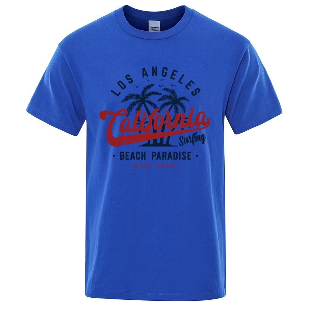 Los Angeles California Beach Paradise Men Tops Fashion Crewneck T Shirt Cotton Summer T-Shirt Breathable Oversize Clothes