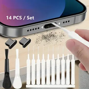Kit di strumenti per la pulizia delle porte del telefono da 14 pezzi, set di spazzole per la pulizia delle porte di ricarica Lightning e Type-C per iPhone/Android, piccoli dispositivi elettronici