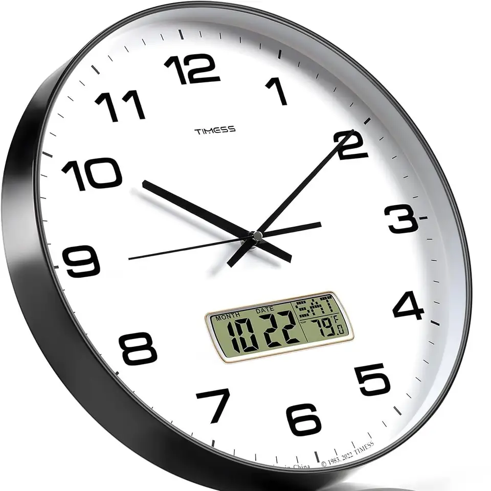 Minimalist Calendar Wall Clock with Temperature Display