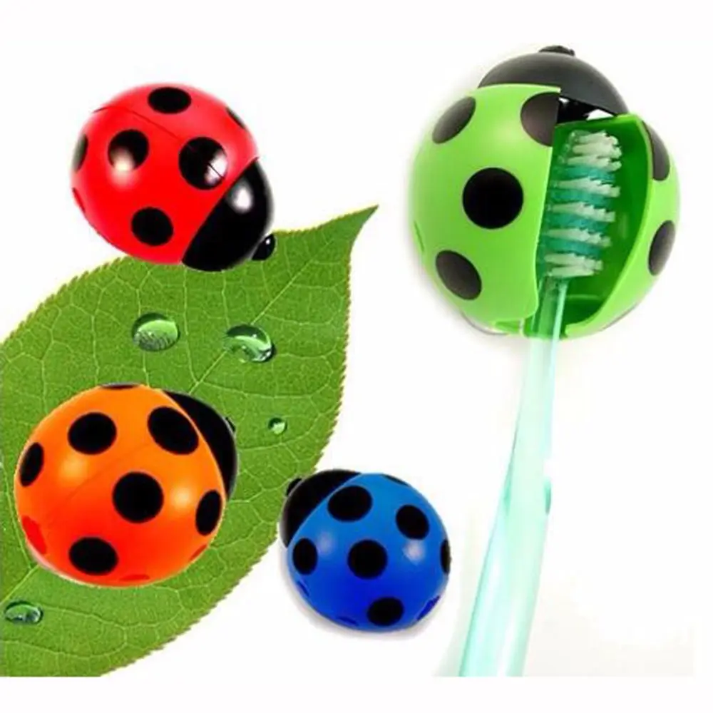 Cute Cartoon Animal Brush Holder With Suction Cup Sanitary Kids Ladybug Wall Mounted Toothbrush Holder Bathroom Set