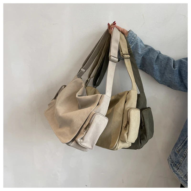

Washed Canvas Messenger Crossbody Bags Vintage Motorcycle Large Capacity Student Class Shoulder Handbags New Cloth Casual Bag
