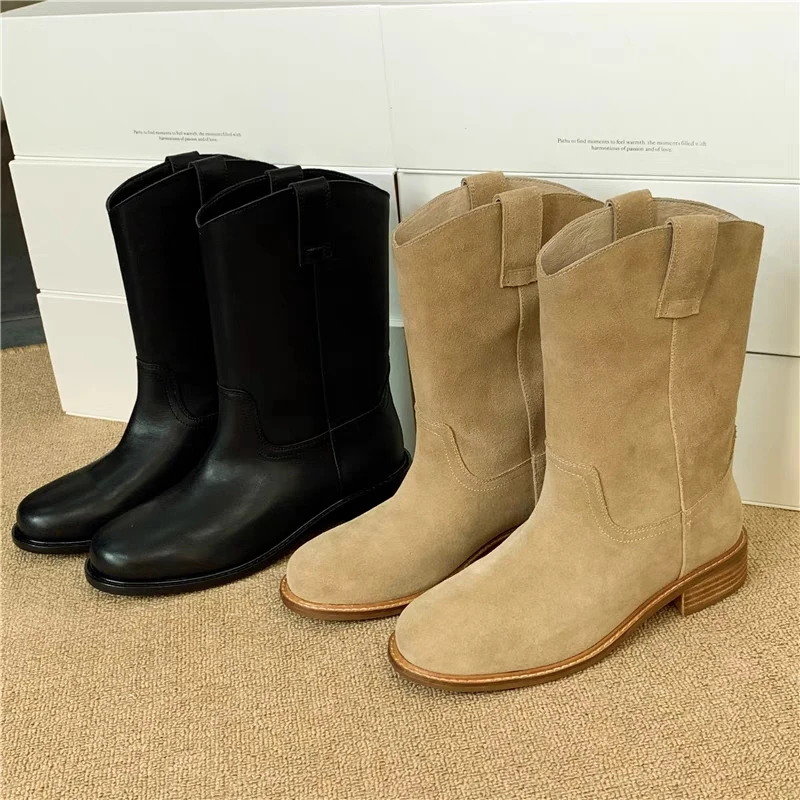 

2023 Winter Classic Chelsea Boots for Woman Cow Suede Pointy toe Wedge Heel Ankle Boots Simple Comfortable Cowboy Boots Female