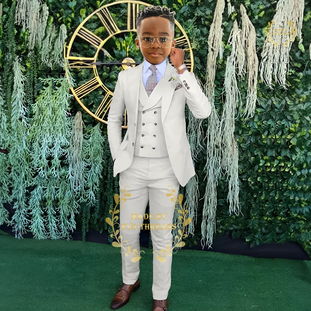 Boys Suits Beige 3-Piece Slim Fit Jacket Vest Pants Kids Outfit Formal Attire for Wedding Campus Prom Birthday Party boys formal suit set