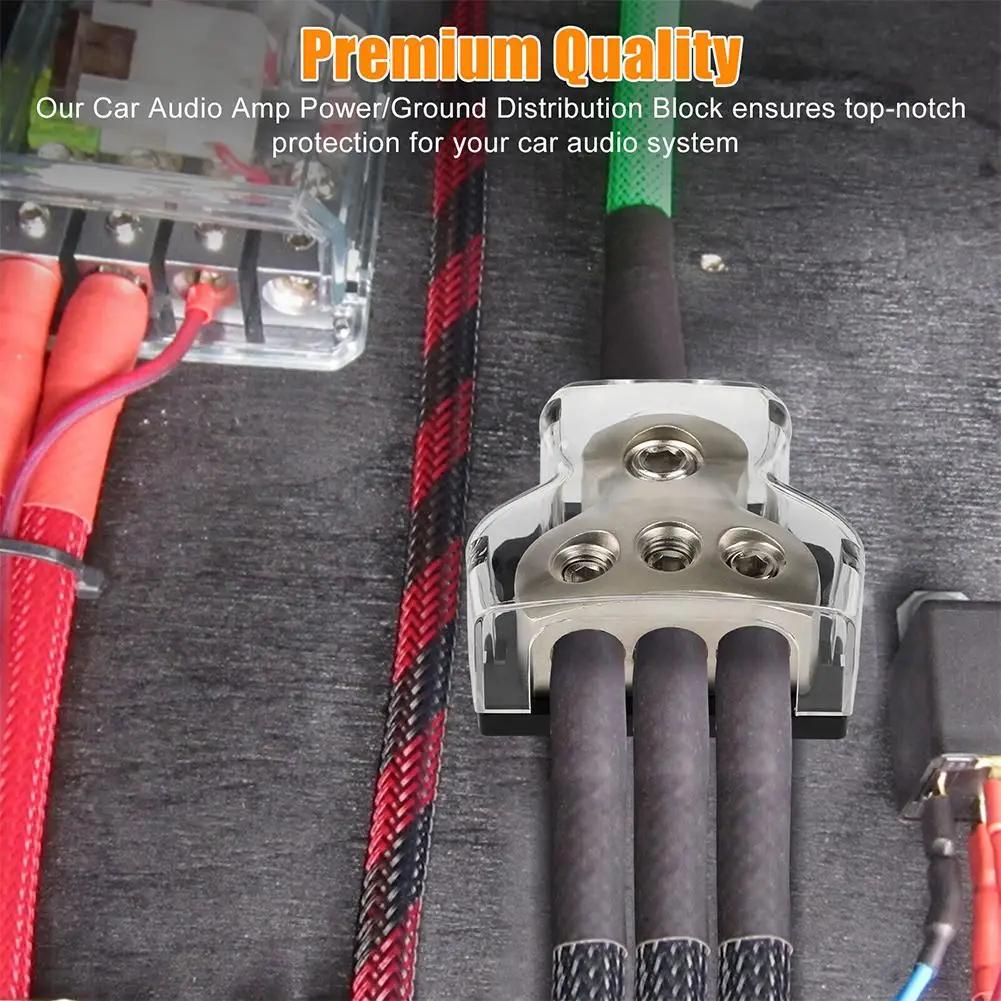 2pcs Amplifier Power Distribution Block 1 X 0 Gauge In 3 X 4 Gauge Out 3-Way Car Audio Splitter Ground Distributor Fuze Box