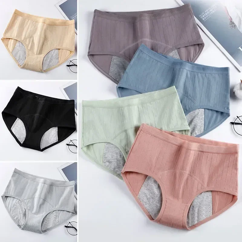 

Mid-waist Monthly Period Women Solid Cotton Panties Menstrual For Underpants Breathable Leak-proof Casual Color