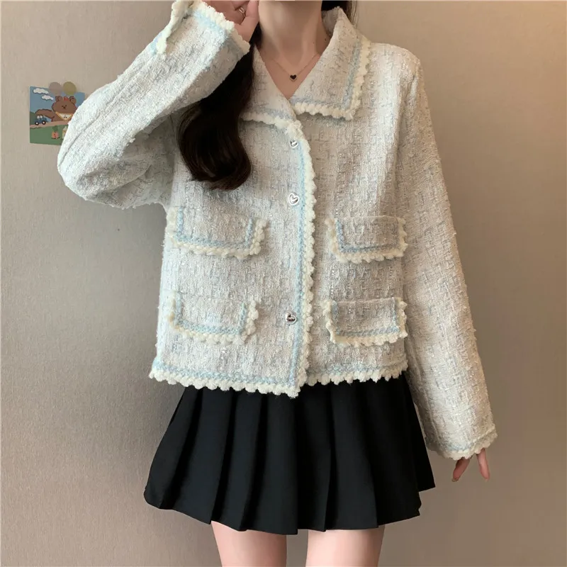 

Autumn Winter Small Fresh Women Coat Temperament Turn-down Collar Single Breasted Fashion Simple Elegant Versatile Outerwear