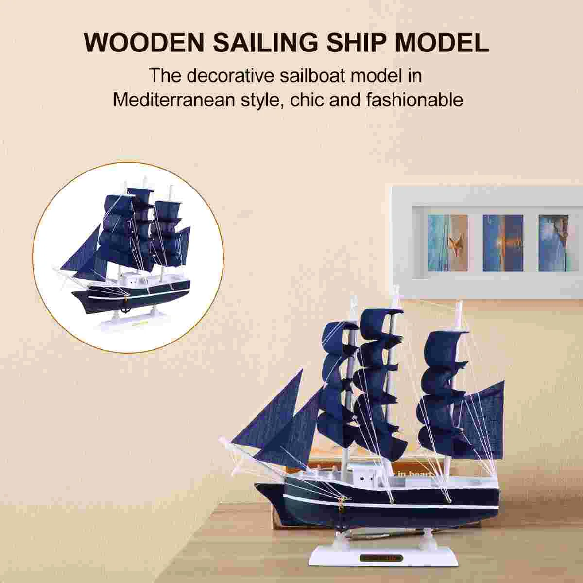 

Wooden Sailing Ship Model 3D Sailboat Model Decoration Vintage Nautical Table Centerpiece for Home Office 24cm