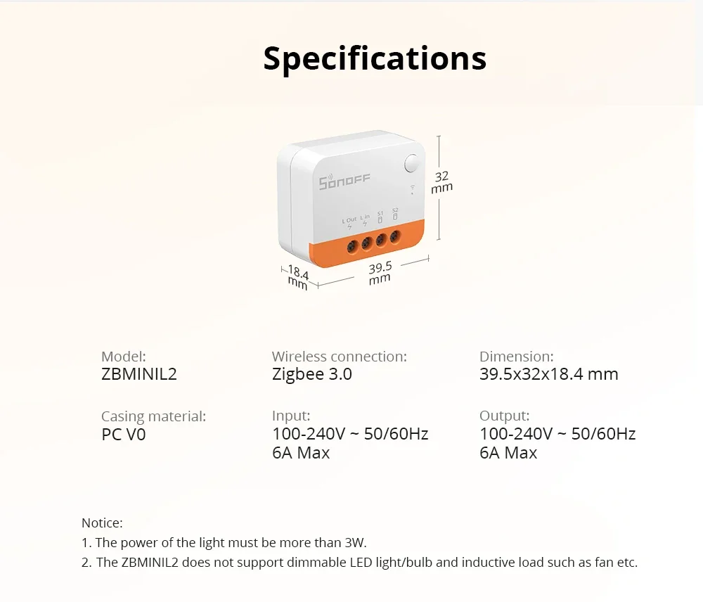 ZBMINI L2 Zigbee Zbminil2 Zigbee Smart Switch Mini L2 No Neutral Wire Required 1