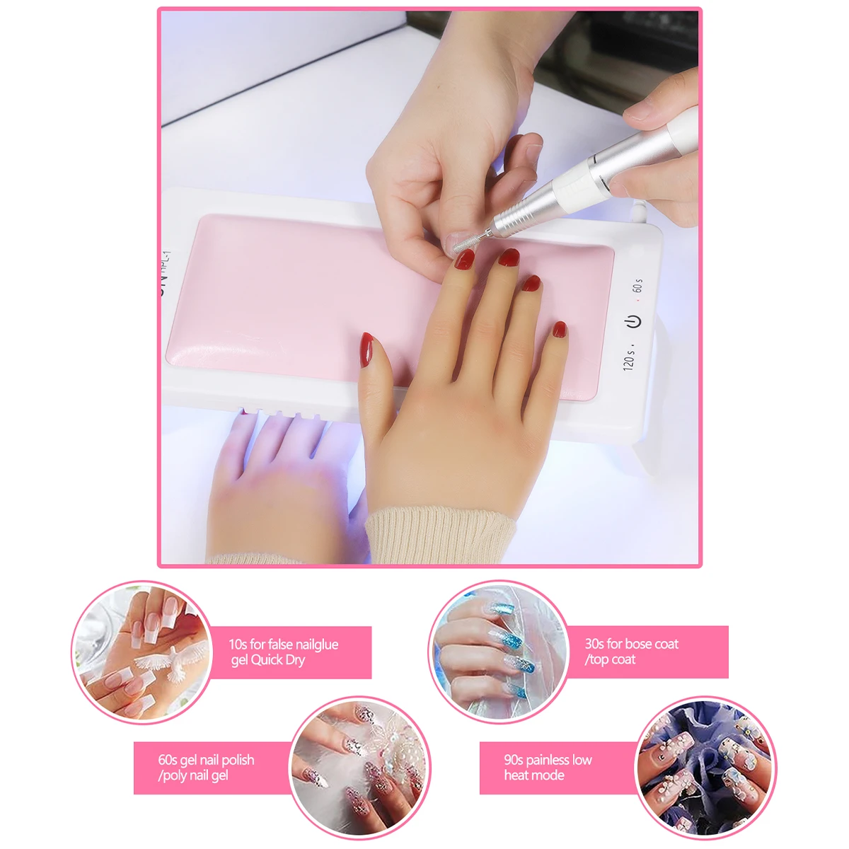 YIKOOLIN Nail Arm Rest Stand UV LED Nail Lamp Arm Rest With LED Lamp Gels Dryer Polish Curing Lamp  For Designs 6