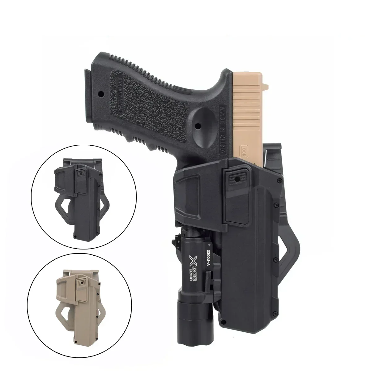 

Tactical Glock 17 18 19 Movable Pistol Holster IR Laser Flashlight Mounted Airsoft Colt M1911 P320 Lock Gun Weapon Light X300