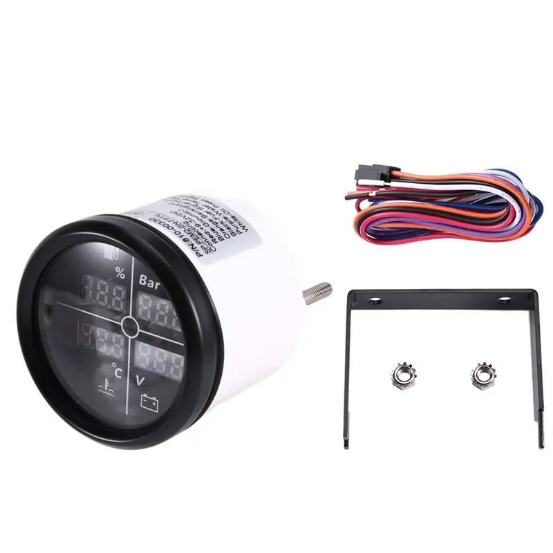 최신 디지털 게이지 52mm LED 자동차 보트 요트 멀티 4 in 1 0-190옴 연료 레벨 게이지+ 오일 압력+ 수온+ 전압계